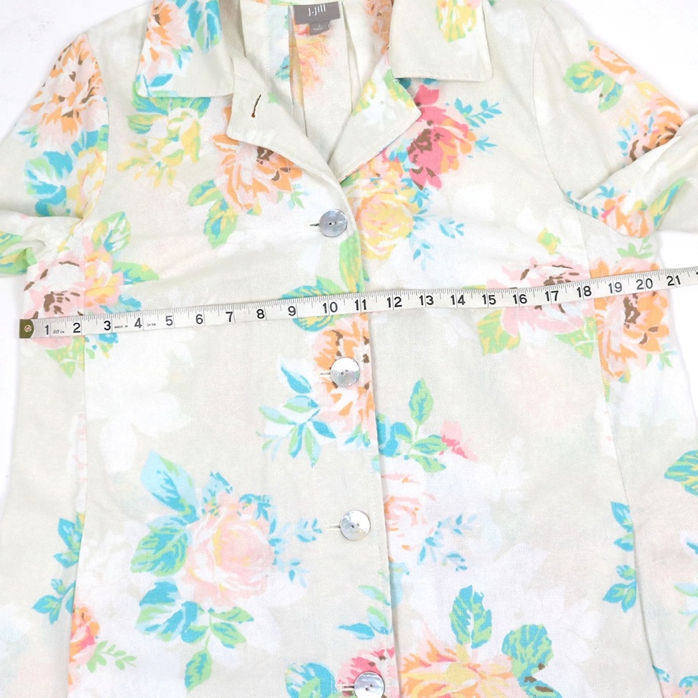 J Jill Women's Size Small Linen Blend Floral Pleated Long Jacket Pockets Boho - Picture 9 of 16